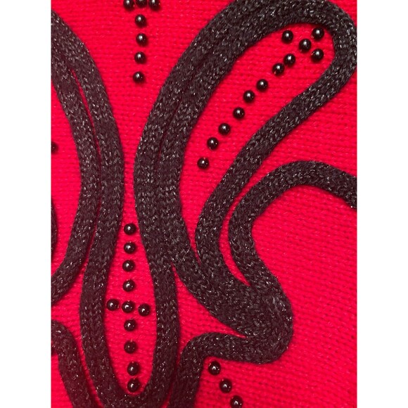 Vintage 80s Sweater 1980s Red & Black Whimysgoth Goth Retro Glam Size Large - Picture 7 of 8